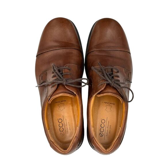 Ecco Men's Brown Leather Round Cap Toe Lace Up Oxfords Dress Shoes - Picture 3 of 12